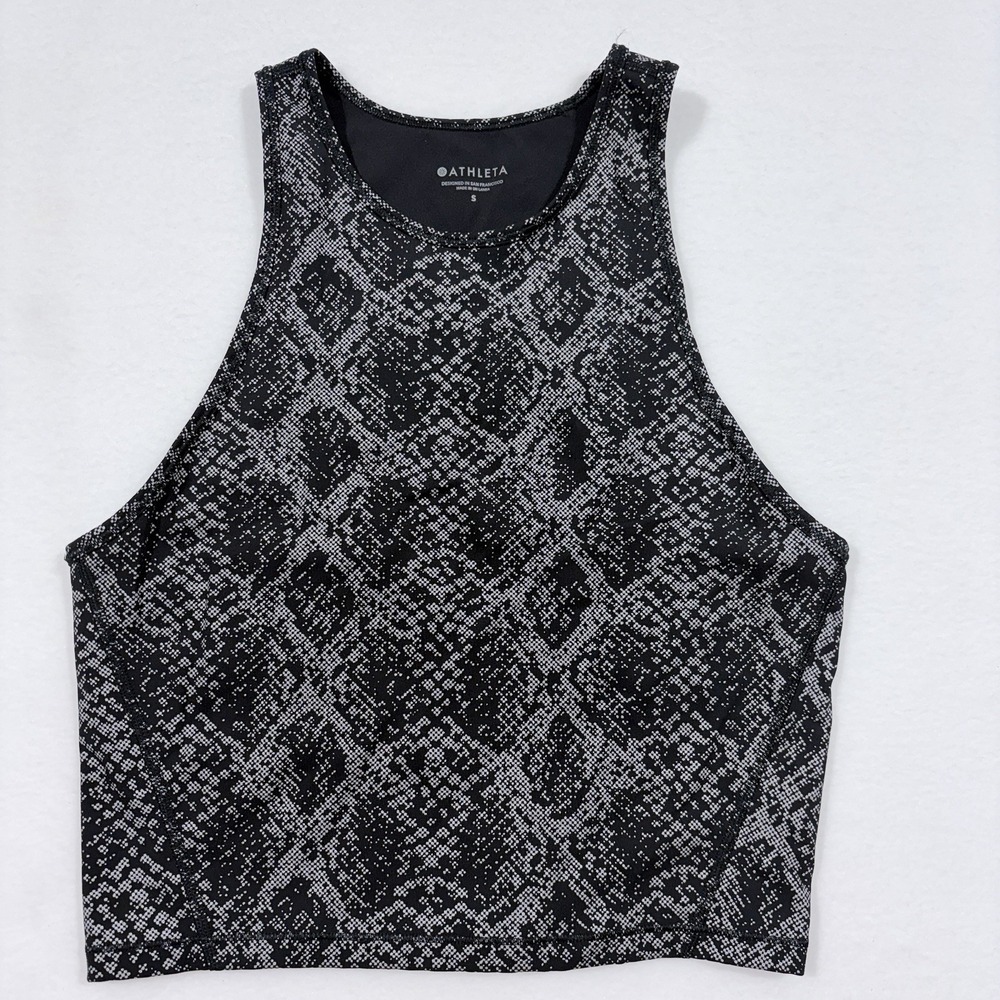 Athleta Viper Midi Top Sz Small Black Gray Reflective Stretch‎ Activewear